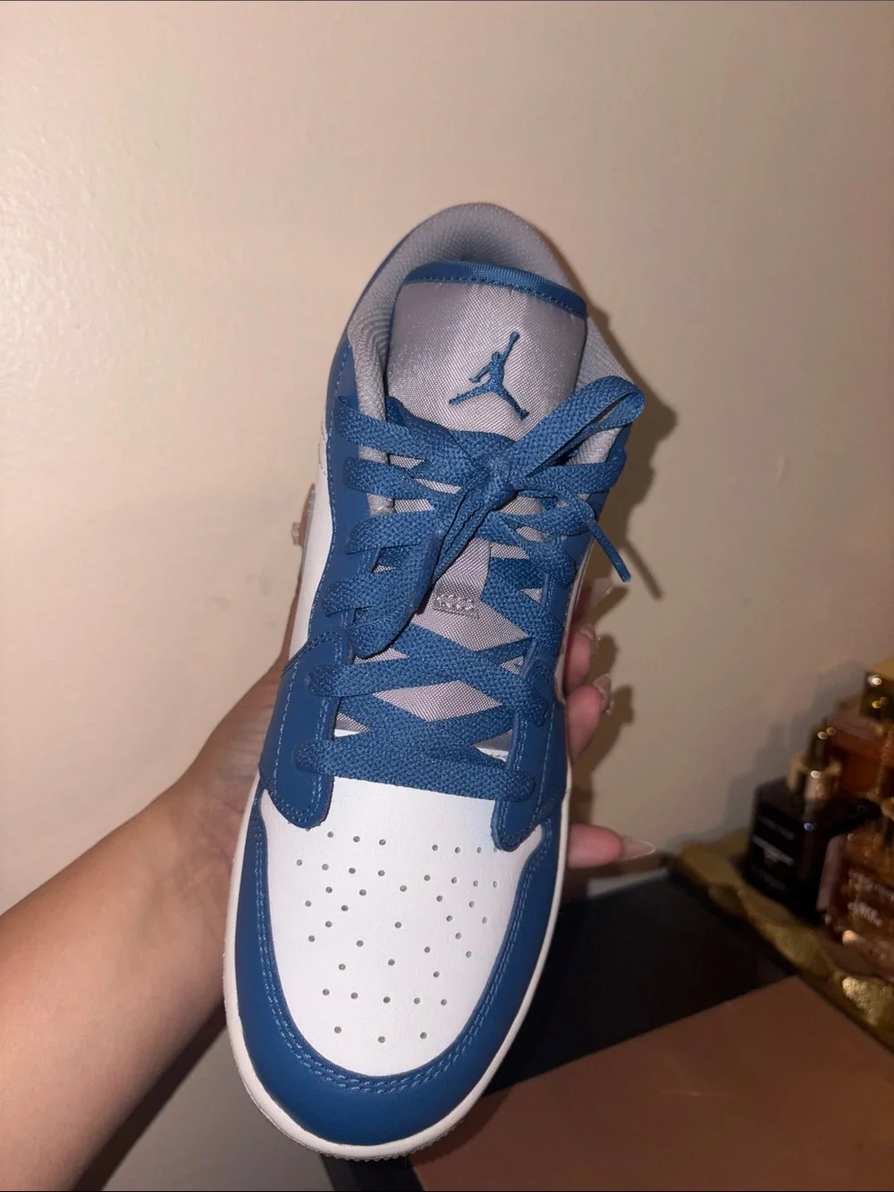 Air Jordan 1 Low-Top Sneakers in White and Blue